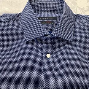 Tommy Hilfiger Shirt Men's Blue Athletic Fit Flex Collared Stretch Size 15 32/33